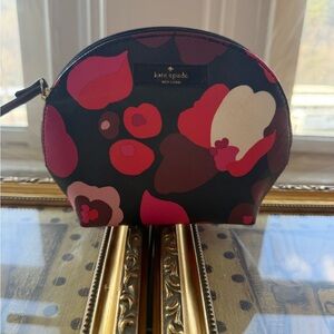 Kate Spade Black Floral Half-Moon Cosmetic Pouch